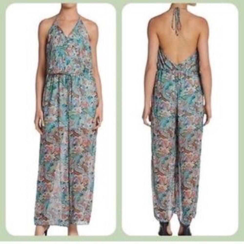 Bright patterned halter jumpsuit